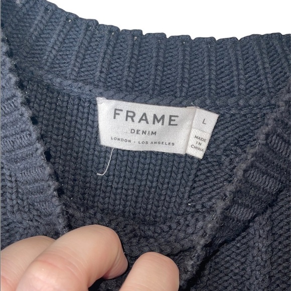 FRAME DENIM x REVOLVE Black Thread Bare Cable Knit Pullover Sweater Size Large - Picture 11 of 11